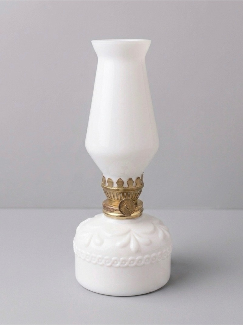🩷 Vintage White Milk Glass Oil Lamp with White Glass Shade, Mini 7”h